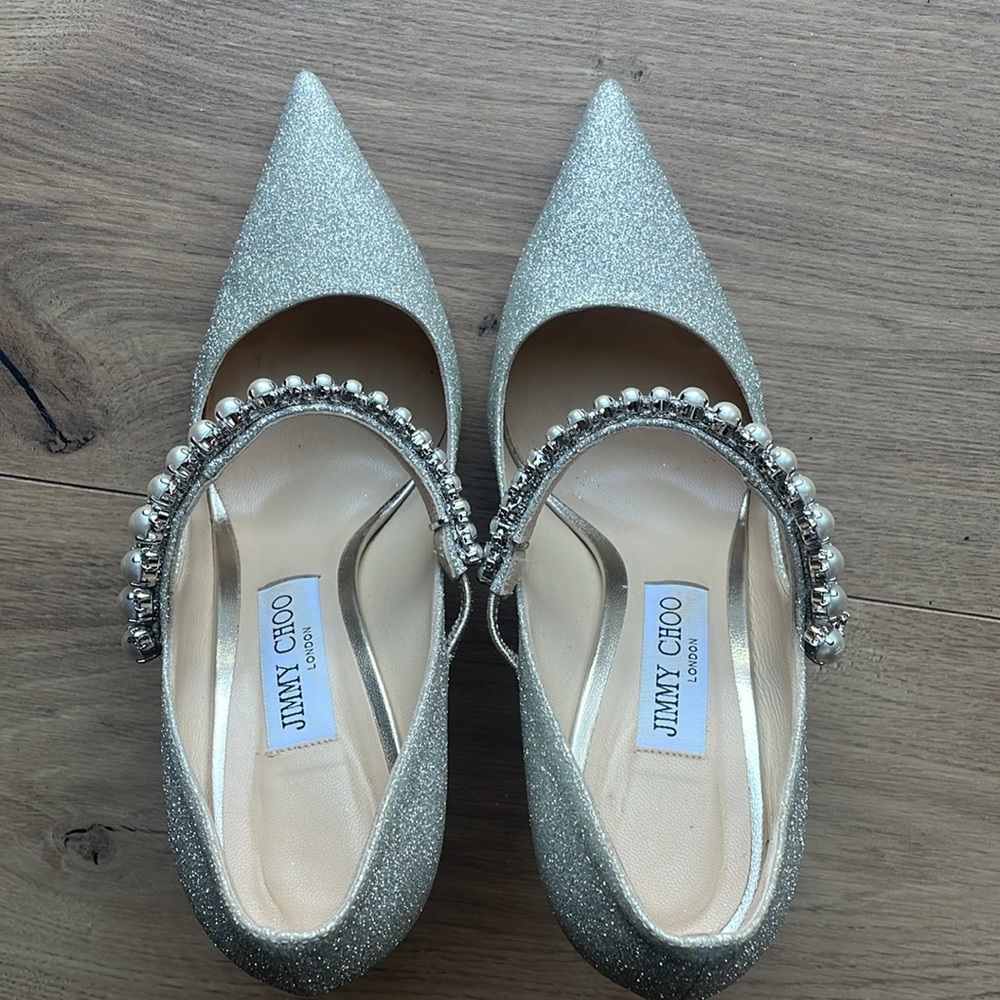 Jimmy Choo Silver Glitter Heels - Picture 9 of 10